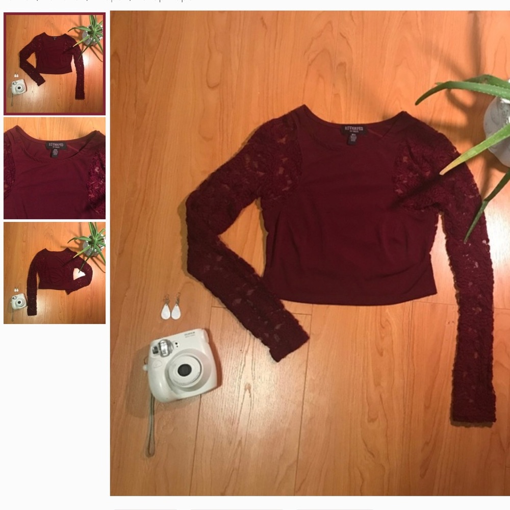 Long-sleeve lace crop top